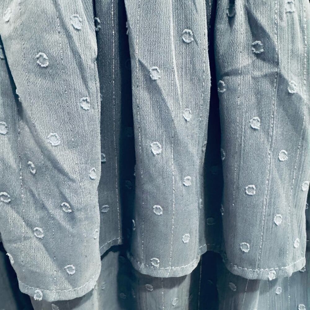Aqua Ruffle Dress Smocked Short Sleeve Blue Swiss Dot Womens size Large - Picture 14 of 15